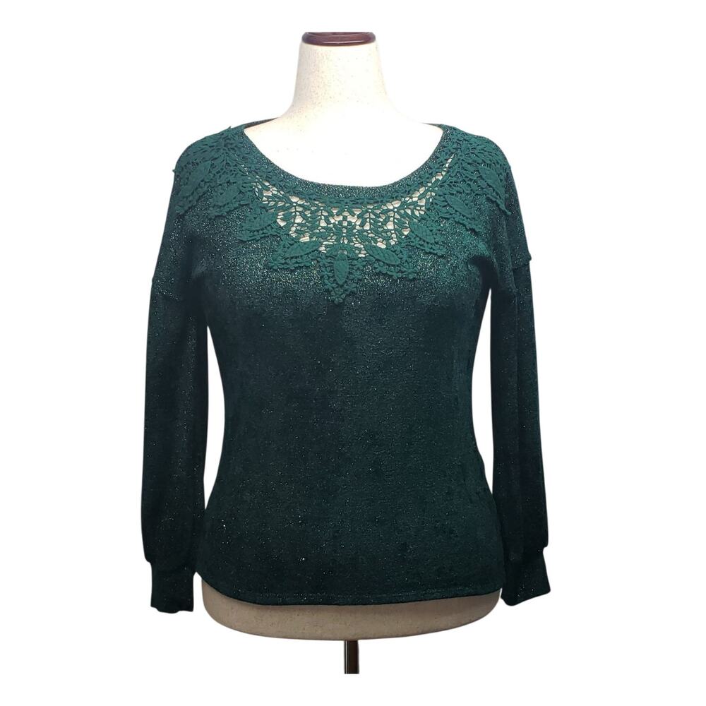 Maurices Womens XS Green Shimmer Knit Lace Sweater Cottagecore Fairy Grunge